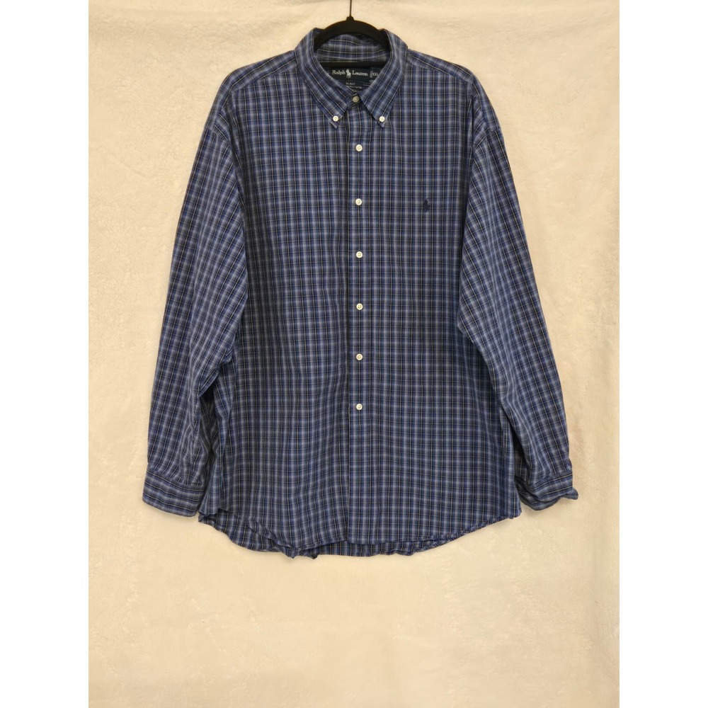 Ralph Lauren Blake Mens XXL Blue Plaid Button Down Shirt 100% Two-Ply Cotton